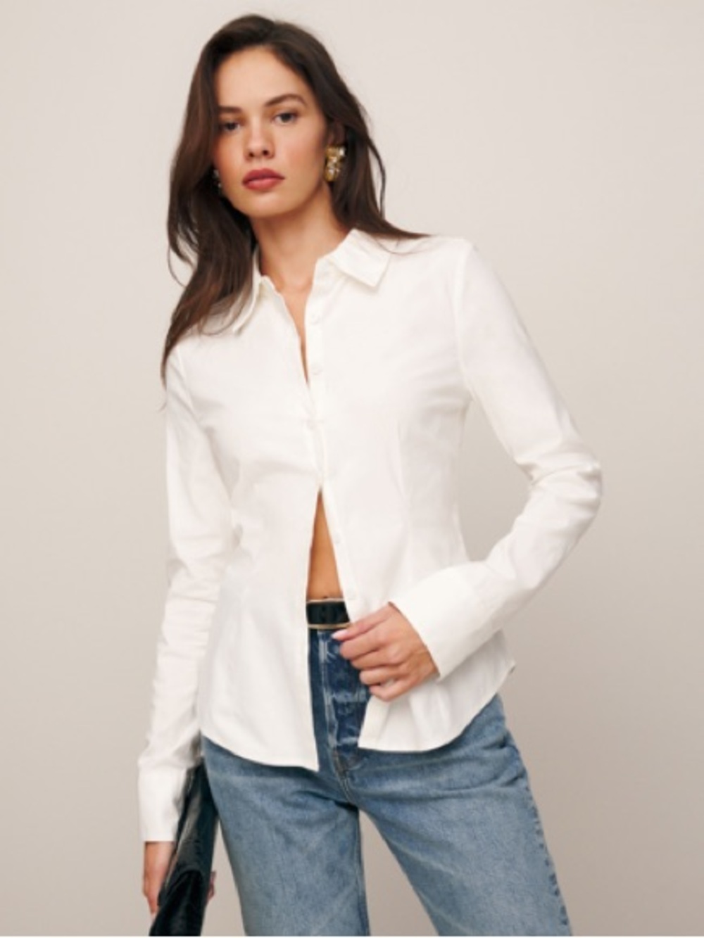 Reformation Camille Rowe minimalist white button down dress shirt size 2